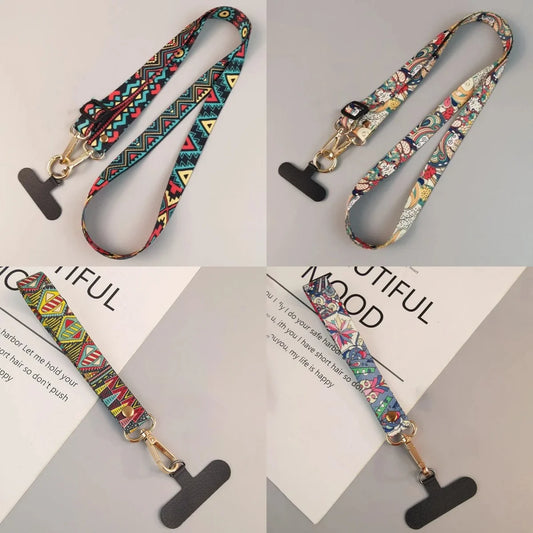 Universal Retro Pattern Phone Lanyard Adjustable Crossbody Anti-Lost Strap