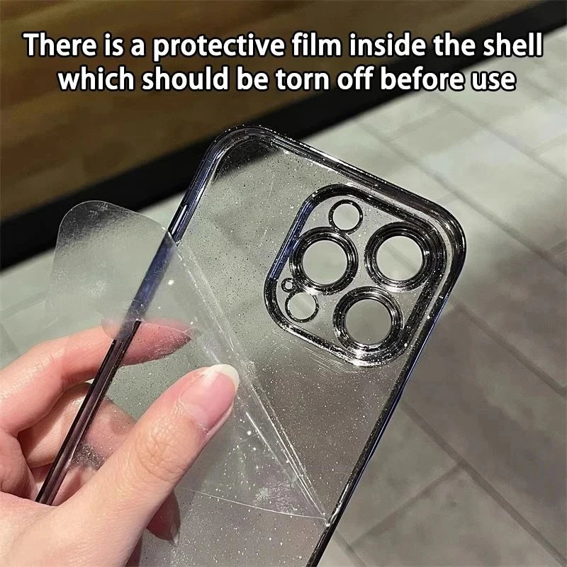 Luxury Clear Glitter Plating Case for iPhone 16 15 14 13 12 Pro Max Plus