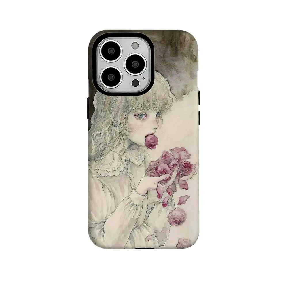 Two-in-One Magnetic Manga Purple Flowers iPhone Case