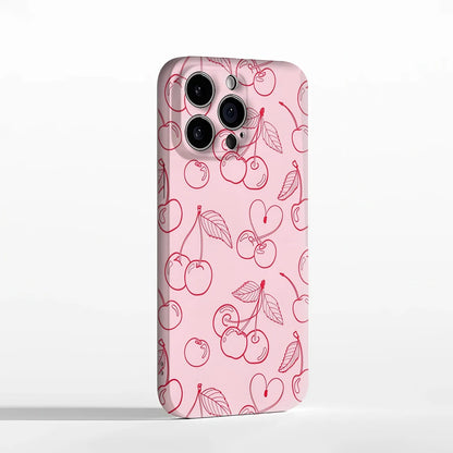 Cherry Outline Double-Layer Case for iPhone 17 16 15 14 13 12 Pro Max Plus