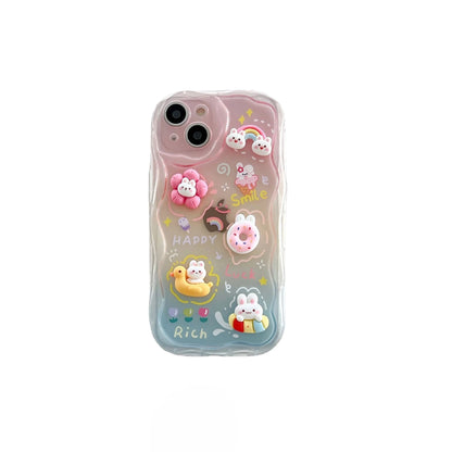 Soft Cartoon Rainbow Rabbit Phone Case for iPhone 16, 15, 14, 13, 12, 11 Pro Max