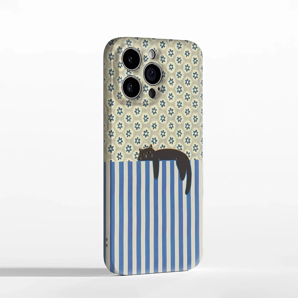 Cat with Blue and White Stripes Case for iPhone 17 16 15 14 13 12 Pro Max