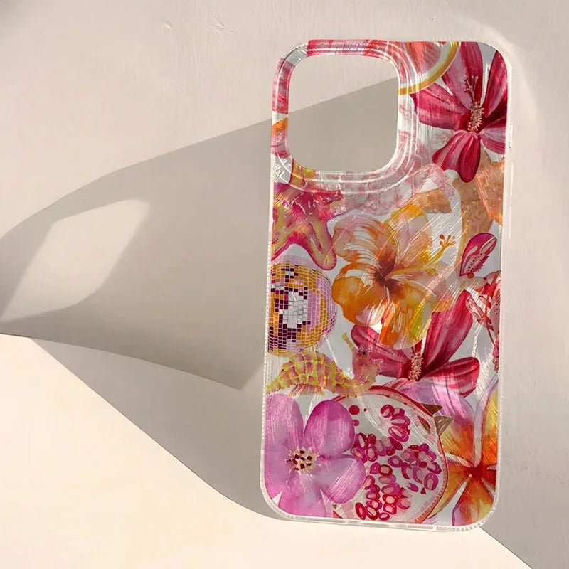 Cute Pink Sea Life Case for iPhone 16 15 14 13 12 11 Pro Max SE2
