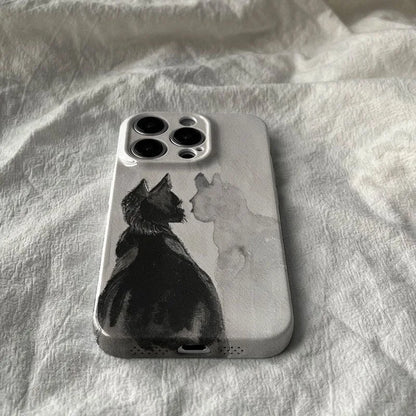 Artistic Black Cat Mirror Case for iPhone 17–11 Pro Max Watercolor Cover