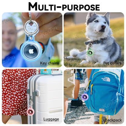 4-Pack Waterproof Silicone AirTag Holder with Keychain for Pets & Luggage
