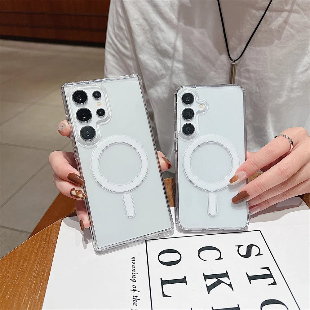 Foldable Magnetic Armor Case for Samsung S25 Ultra/S24 Plus with Stand & Wireless