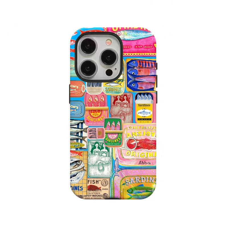Design-Conscious Sardine Cans 2-in-1 Tough Glossy Phone Case for iPhone 17–7 Plus XR