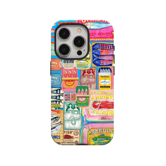 Design-Conscious Sardine Cans 2-in-1 Tough Glossy Phone Case for iPhone 17–7 Plus XR