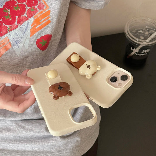 Korean 3D Bear Ring Holder Phone Case for iPhone 15 14 13 12 11 Pro Max