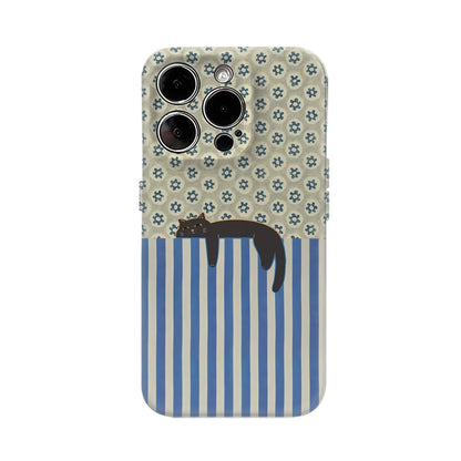 Cat with Blue and White Stripes Case for iPhone 17 16 15 14 13 12 Pro Max