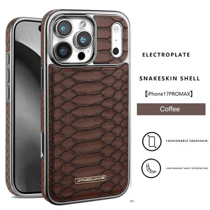 Luxury Snake-Pattern Leather Case for iPhone 17–12 | Flannel-Lined Interior