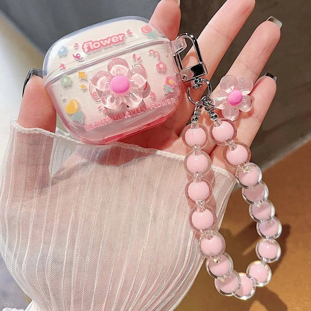 Korean Floral TPU Case for Lenovo LP40 Pro/LP40S | Clear Cover with Beaded Charm