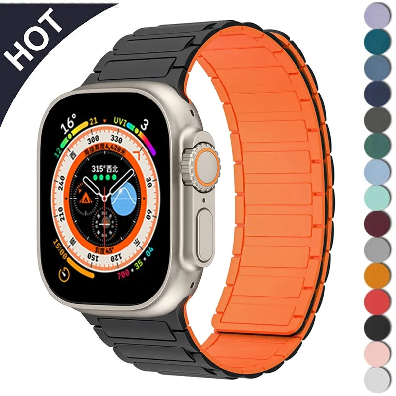 Magnetic Silicone Strap for Apple Watch Ultra 2 & Series 9–4 | 49–38mm Band