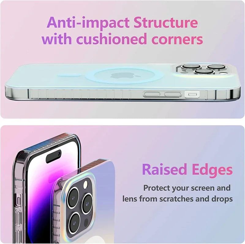 Magnetic Laser Gradient Case for iPhone 16 15 14 13 12 Pro Max