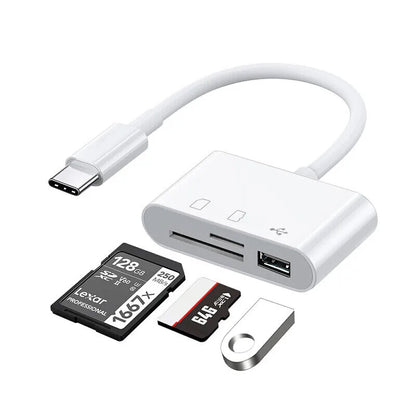 3-in-1 USB-C Card Reader Adapter – SD/TF Memory & OTG Converter for Phones/Tablets