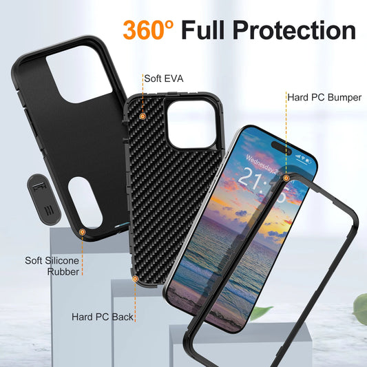 Layer Heavy Duty Kickstand Case for iPhone 15–15 Pro Max – Black Protective Cover
