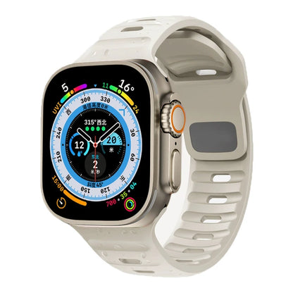 Durable and comfortable silicone strap compatible with Apple Watch Series 5–9 & Ultra.
