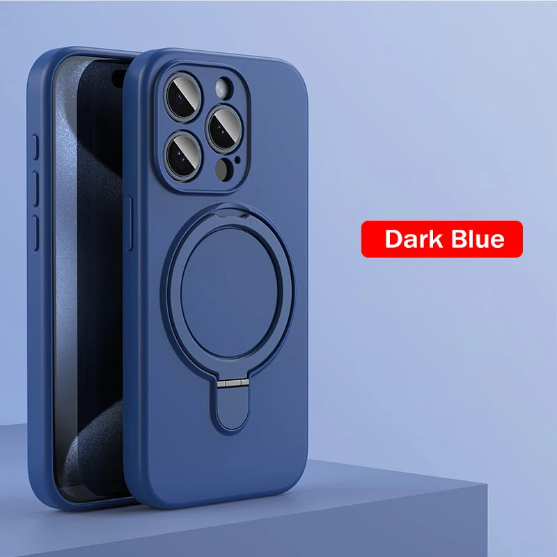 Liquid Silicone Magnetic Ring Holder Case for iPhone 15–16 Pro Max/Plus
