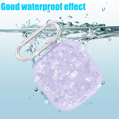 Creative Floral Engraved Silicone Case for AirPods 4 with Keychain