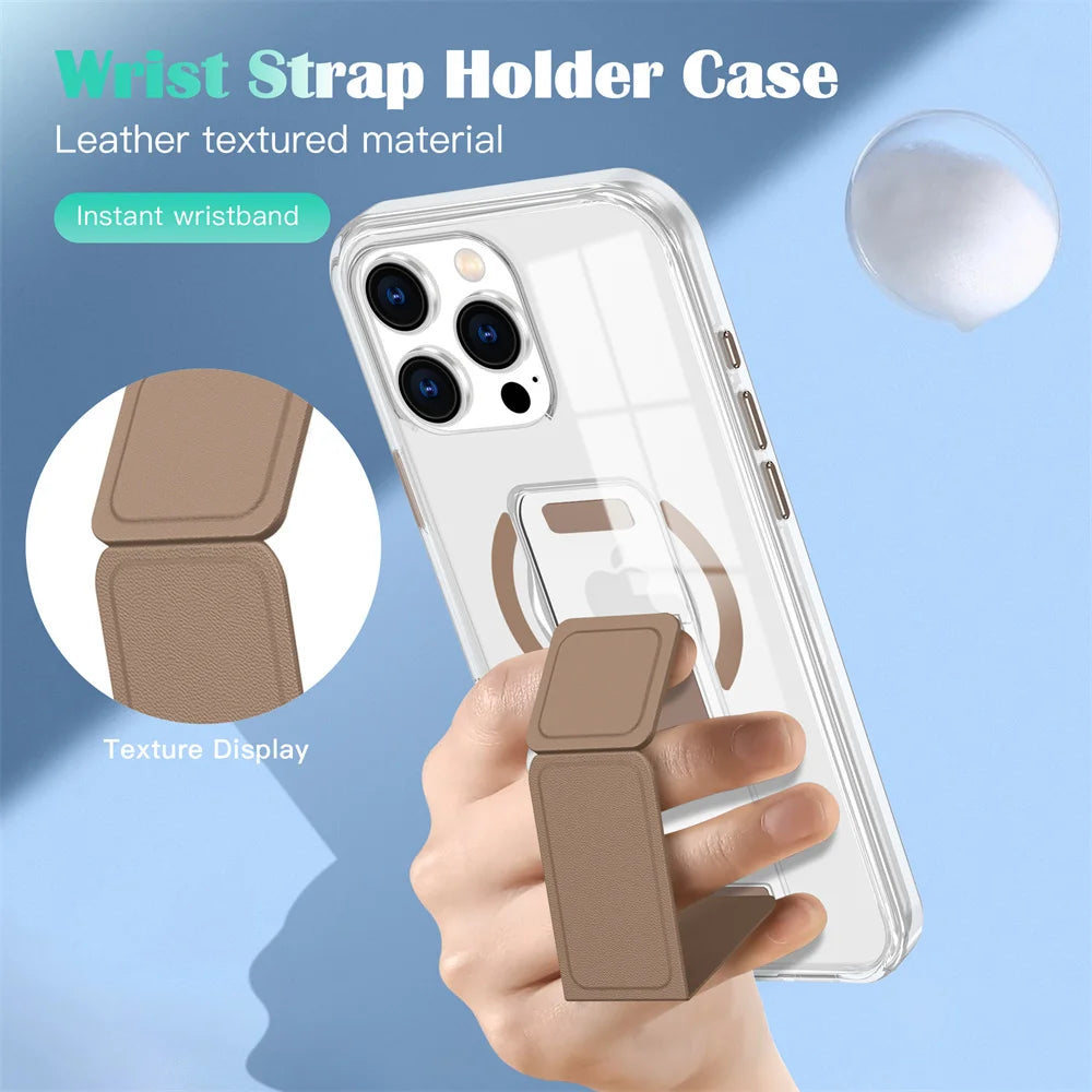 Luxury Folding Wristband Stand Magnetic Case for iPhone 12-16 Pro Max