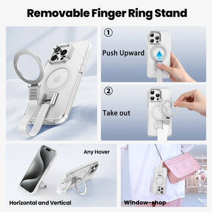 Transparent Case for iPhone 16 15 Pro Max with Lanyard & 360° Stand