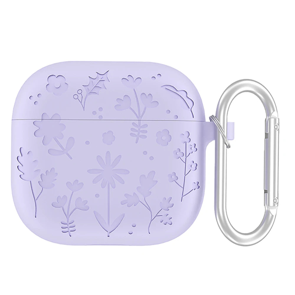 Creative Floral Engraved Silicone Case for AirPods 4 with Keychain