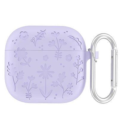 Creative Floral Engraved Silicone Case for AirPods 4 with Keychain