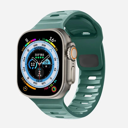 Durable and comfortable silicone strap compatible with Apple Watch Series 5–9 & Ultra.