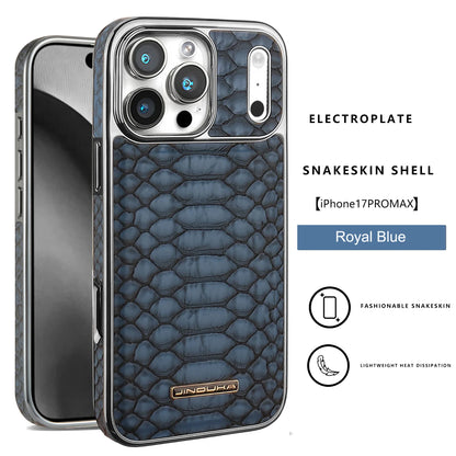 Luxury Snake-Pattern Leather Case for iPhone 17–12 | Flannel-Lined Interior