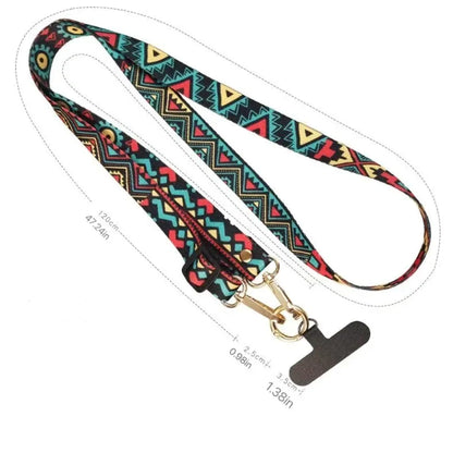Universal Retro Pattern Phone Lanyard Adjustable Crossbody Anti-Lost Strap