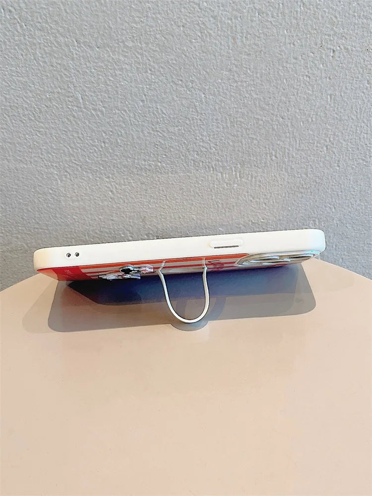 Cute Dachshund Ring Holder Case for iPhone 11–16 Pro Max – Stripe Design