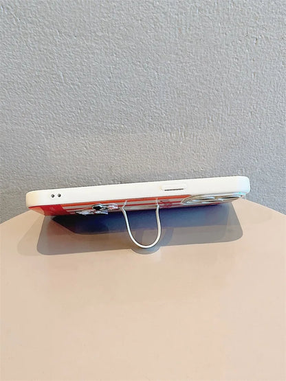 Cute Dachshund Ring Holder Case for iPhone 11–16 Pro Max – Stripe Design