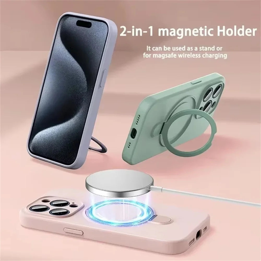 Liquid Silicone MagSafe Stand Case for iPhone 17 Air 16 15 14 13 Pro Max