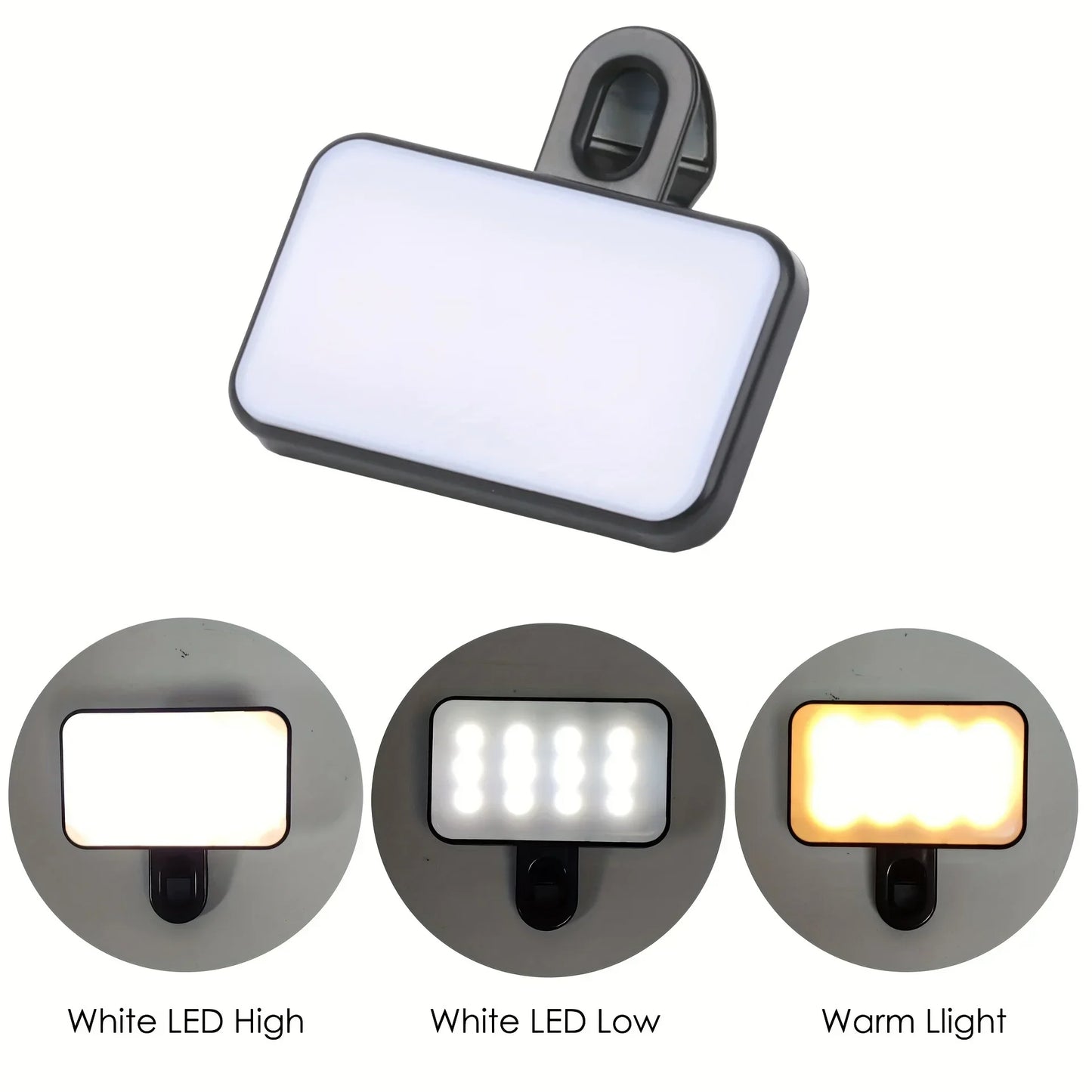 Mini Rechargeable Selfie Light with 3 Modes, Clip-On LED for Phones & PCs