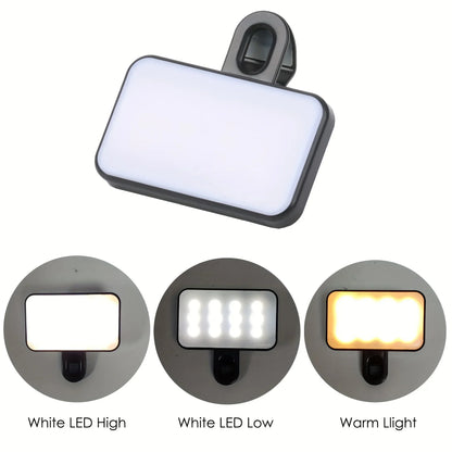 Mini Rechargeable Selfie Light with 3 Modes, Clip-On LED for Phones & PCs
