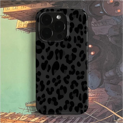Ins Style Black Leopard Print Case for iPhone 11–16 Pro Max & Mini