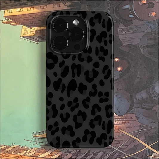 Ins Style Black Leopard Print Case for iPhone 11–16 Pro Max & Mini