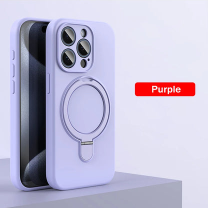Liquid Silicone Ring Holder Case for iPhone 12–14 Pro Max/Plus Magnetic Cover