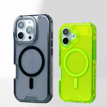 Neon Shockproof MagSafe Case for iPhone 11–16 Pro Max with Clear Back