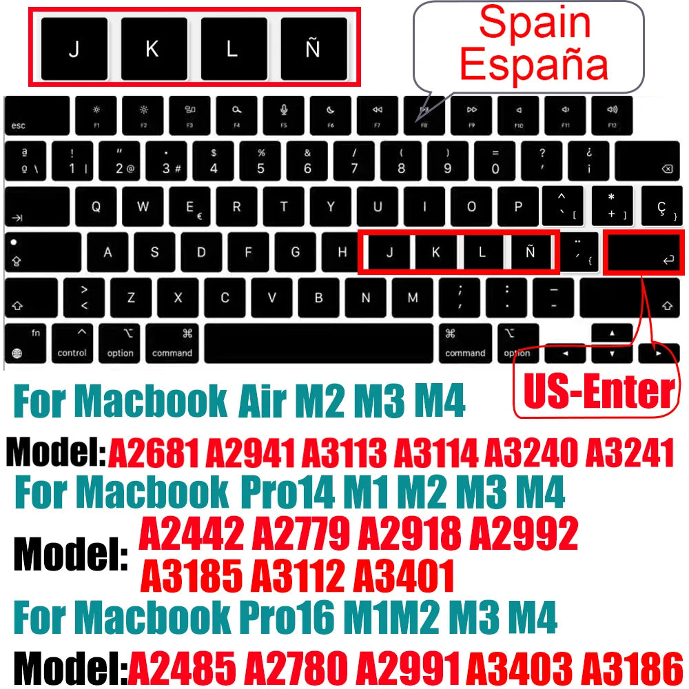 Keyboard Cover for MacBook Air/Pro M1 M2 M3 13.6" 14" 16" with Touch ID
