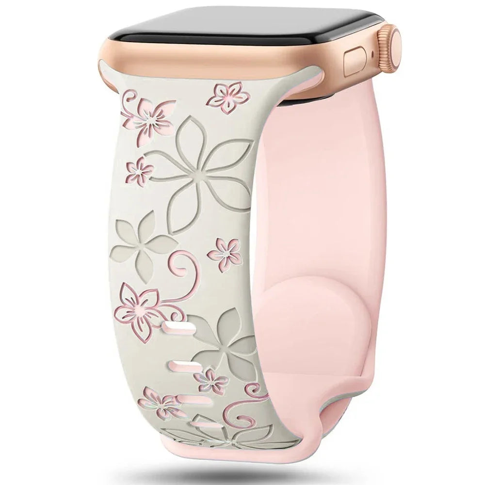 Engraved Silicone Band for Apple Watch Ultra SE 9 8 7 6 – Women’s Strap