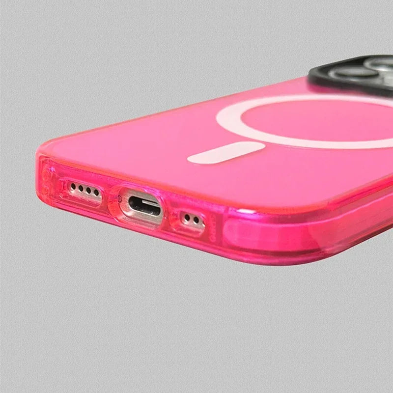 Transparent Neon MagSafe Phone Case for iPhone 16/15 Pro Max