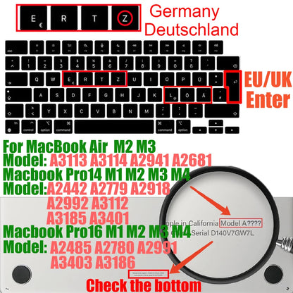 Keyboard Cover for MacBook Pro/Air 2022–2024 M1–M4 Chip 14–16 Inch