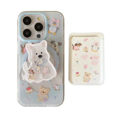 Cute Magnetic Stand Case with Card Holder for iPhone 15/16