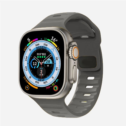 Durable and comfortable silicone strap compatible with Apple Watch Series 5–9 & Ultra.