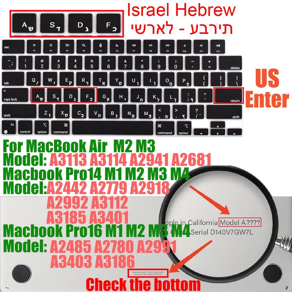 Keyboard Cover for MacBook Pro/Air 2022–2024 M1–M4 Chip 14–16 Inch