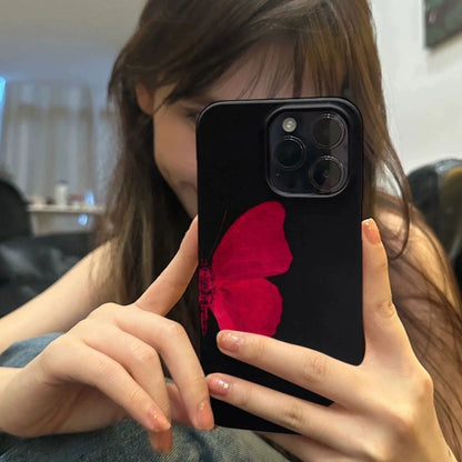 iPhone Case Ins Korean Red Half Butterfly 11–16 Series Y2K Cover