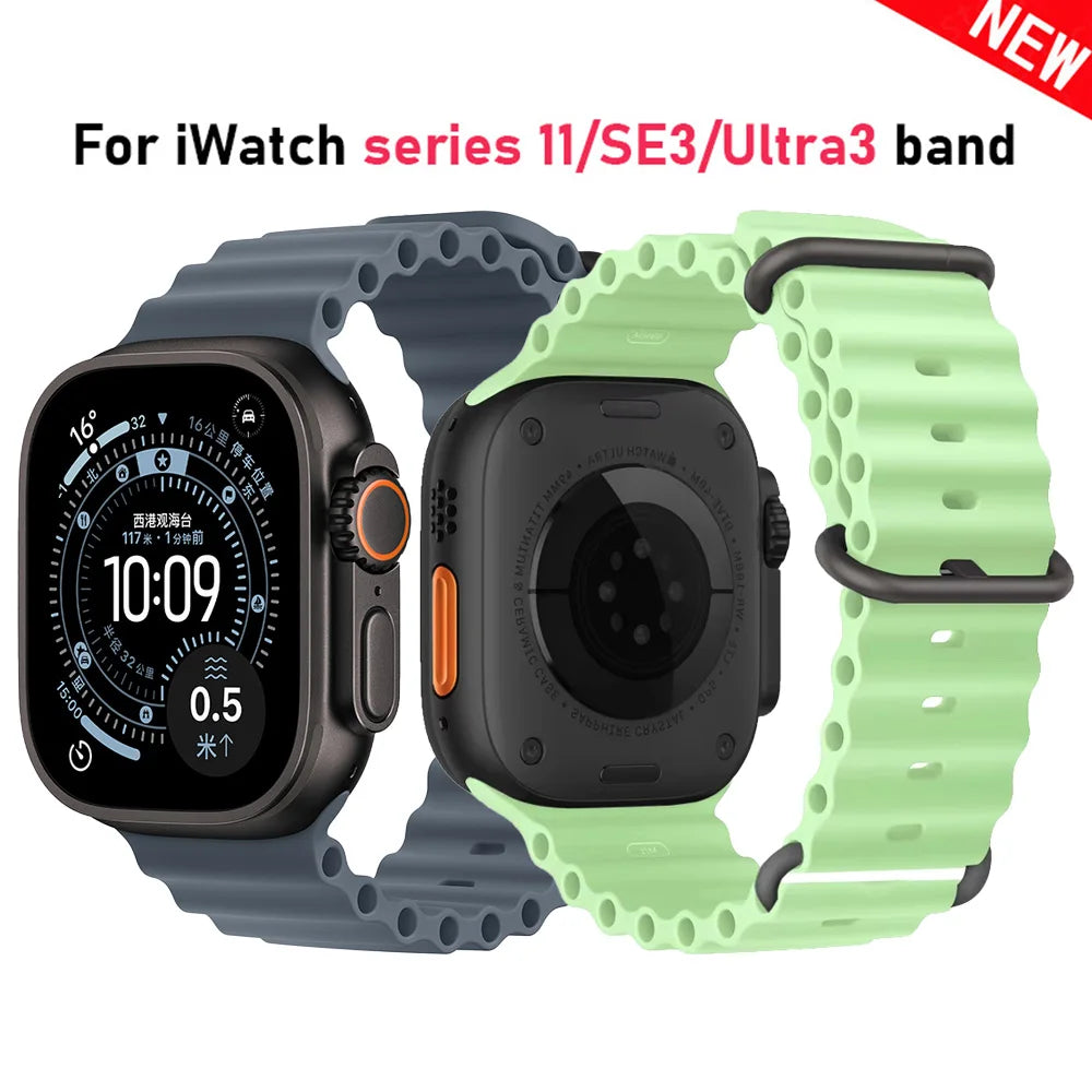 Ocean Band for Apple Watch Ultra 3/2 & Series 11–6 SE3 | Silicone Sport Strap