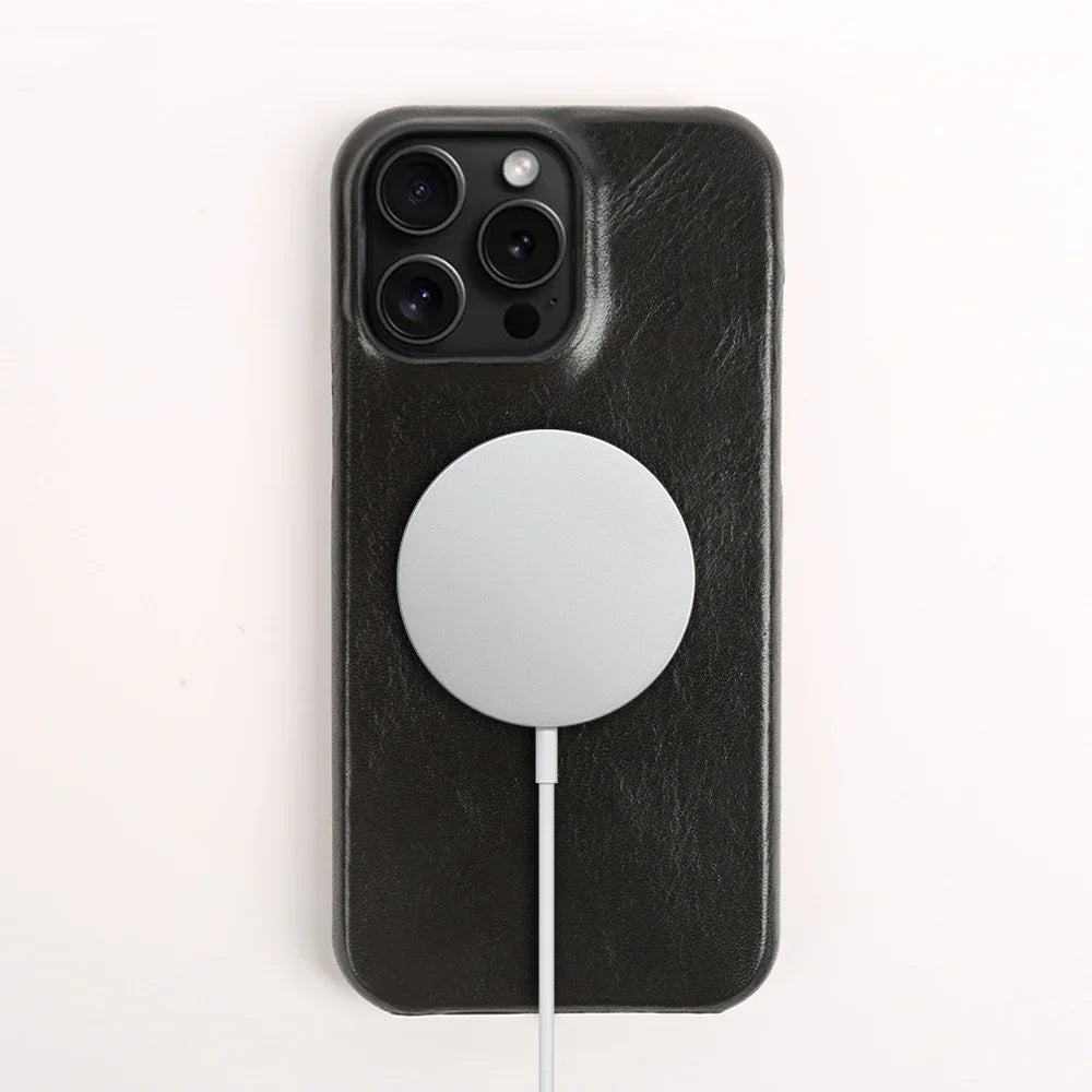 Business Genuine Leather MagSafe Case for iPhone 11–16 Pro Max Premium Cowhide
