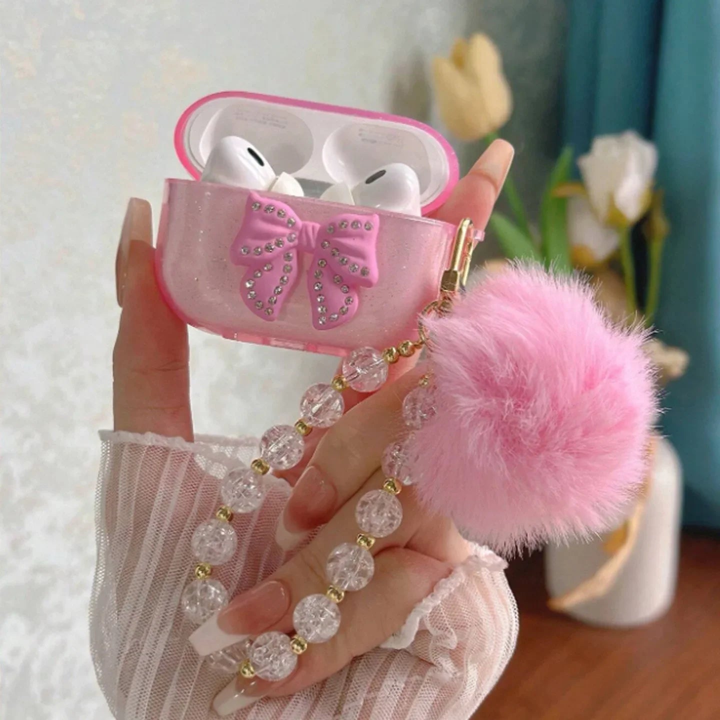 Cute Glitter Crystal Bow Earphone Case for AirPods Pro 2/1 & AirPods 1–4